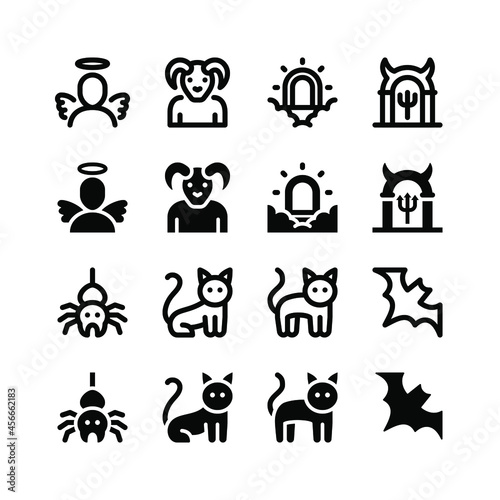 Fototapeta Naklejka Na Ścianę i Meble -  Simple Set of Halloween Related Vector Glyph and Line Icons. Contains Icons as Spider, Cat, Snake and more.