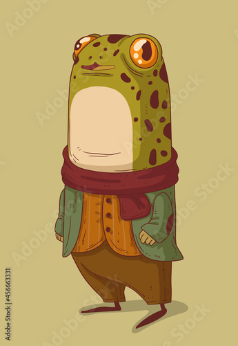 A proud stylish frog, isolated vector illustration. Mannered anthropomorphic frog. Trendy dressed humanized toad. An animal character with a human body