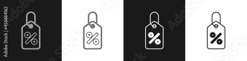 Set Discount percent tag icon isolated on black and white background. Shopping tag sign. Special offer sign. Discount coupons symbol. Vector