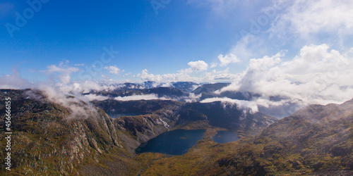 Mountain view in Rosendal Norway. Panorama of mountains and lake in Rosendalsalpene. © KRNO