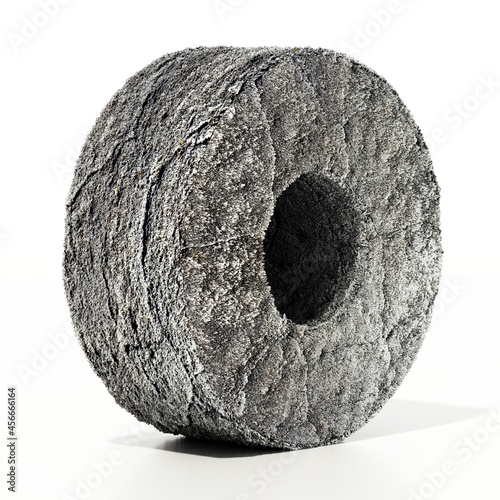 Stone wheel isolated on white background. 3D illustration