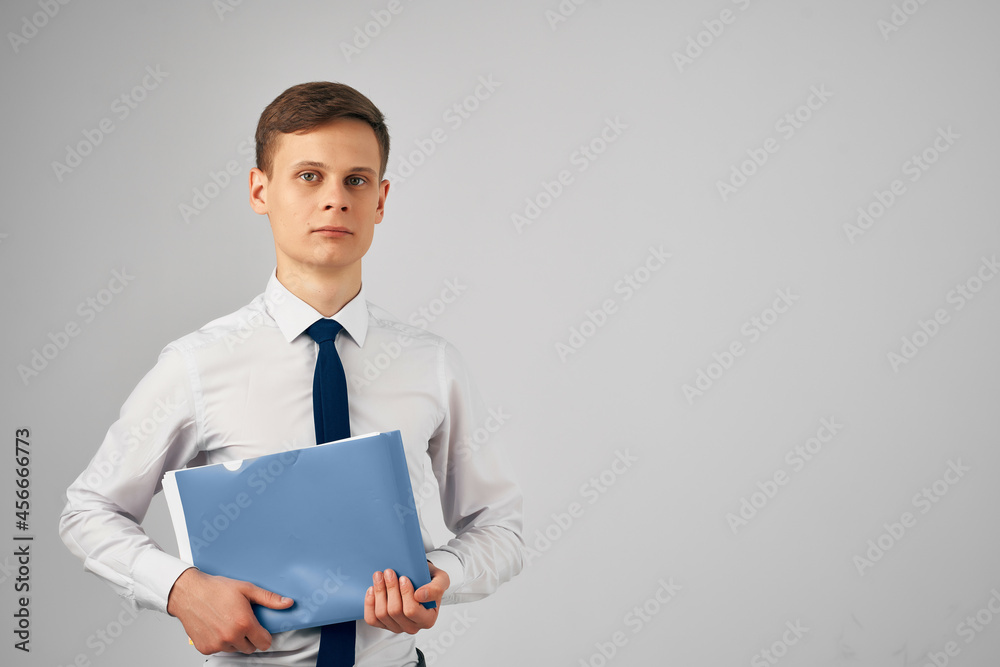 manager in shirt with tie documents professional office studio manager in shirt with tie documents professional office studio