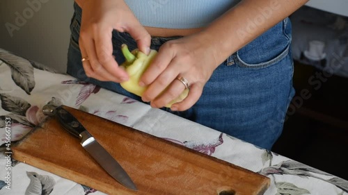 Wallpaper Mural Bell pepper chopping, cooking at home, preparation vegetables for cooking Torontodigital.ca