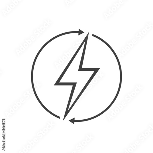 Energía renovable. Logotipo con silueta de rayo con flechas con forma de círculo en color gris
