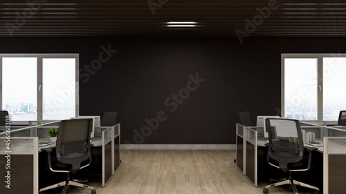 office area with blank wall 3d design interior for company wall logo mockup and branding