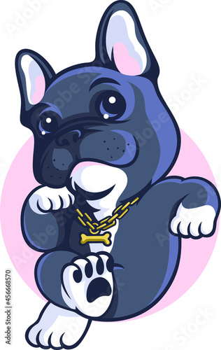 A Cute Cartoon French Bulldog Sitting Cross-Legged with a Golden Necklace photo