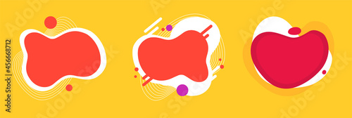 Abstract fun curved fluid background shapes elements set design for kids party pattern red yellow color vector illustration comic style isolated, doodle backdrop form for playground or child print