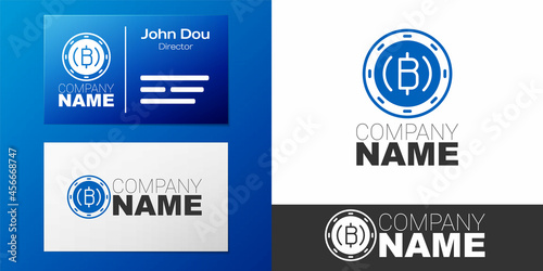 Logotype Cryptocurrency coin Bitcoin icon isolated on white background. Physical bit coin. Blockchain based secure crypto currency. Logo design template element. Vector