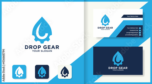 drop gear logo design and business card