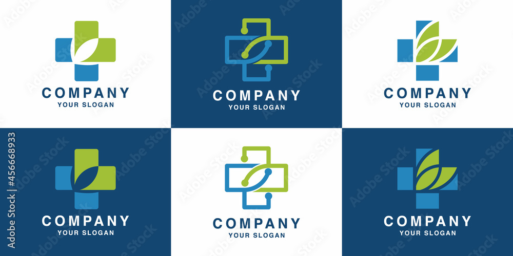 medical cross technology logo design and business card