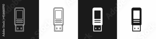 Set USB flash drive icon isolated on black and white background. Vector