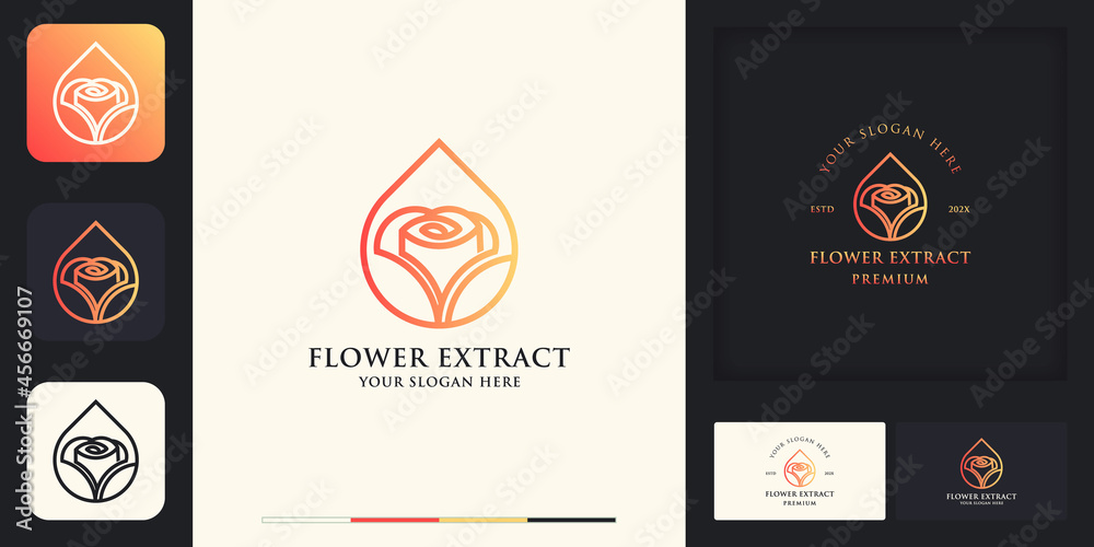 rose flower logo use line concept and business card design rose flower logo use line concept and business card design