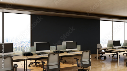 a blank wall in the office room for company logo mockup