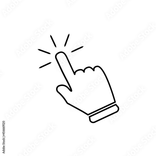 Click here the hand button. Finger click icon. Hand action button. Computer mouse hand pointer symbol. Hand button for website design. SVG click here hand button.
