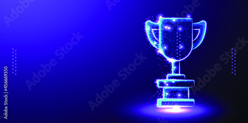 Foto Trophy award, champions abstract low poly wireframe mesh