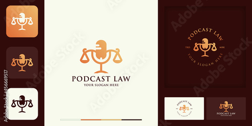 podcast lawyer modern vintage logo design and business card