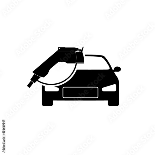 Electric car and electrical plug charging icon isolated on white background