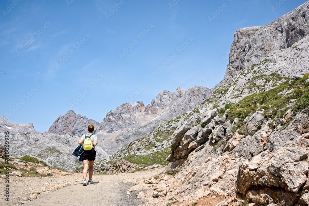 hiker woman in the rocky mountains