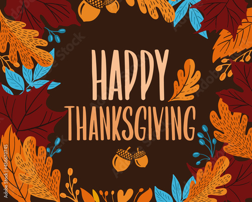 Happy thanksgiving day background with lettering and illustrations.