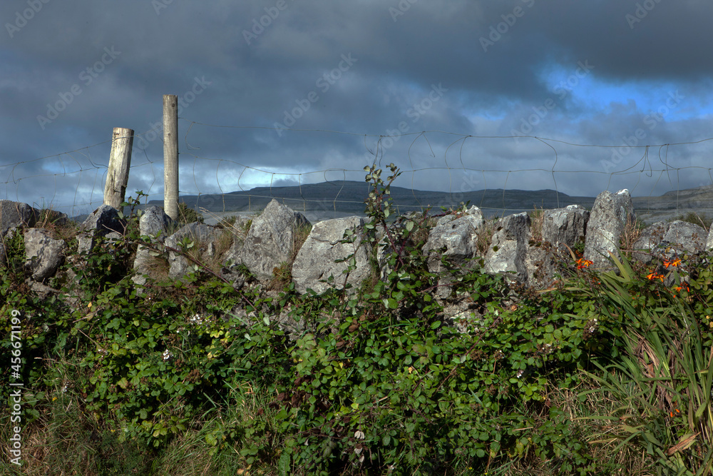 Ireland. South West Coast. Ocean. Burren region in County Clare. Rock fence. Ireland. South West Coast. Ocean. Burren region in County Clare. Rock fence.