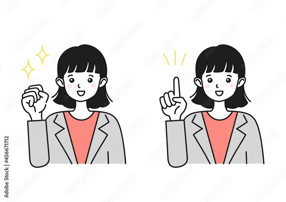 応援や指示をするスーツを着た女性のイラスト