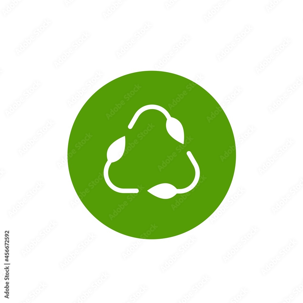 Three arrows with leaves eco recycle icon. line pictogram isolated on white. Three arrows with leaves eco recycle icon. line pictogram isolated on white.