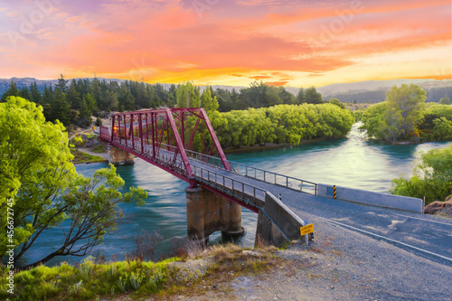 Bridge Clyde over Clutha river in the New Zealand photo