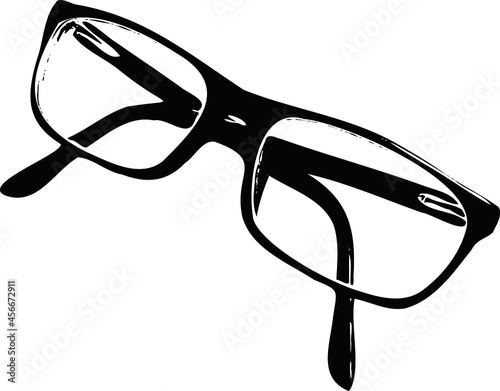 A minimalistic style black frame glasses represents education ,  learning, reading, see , look, eyesight, optical shop, vision.