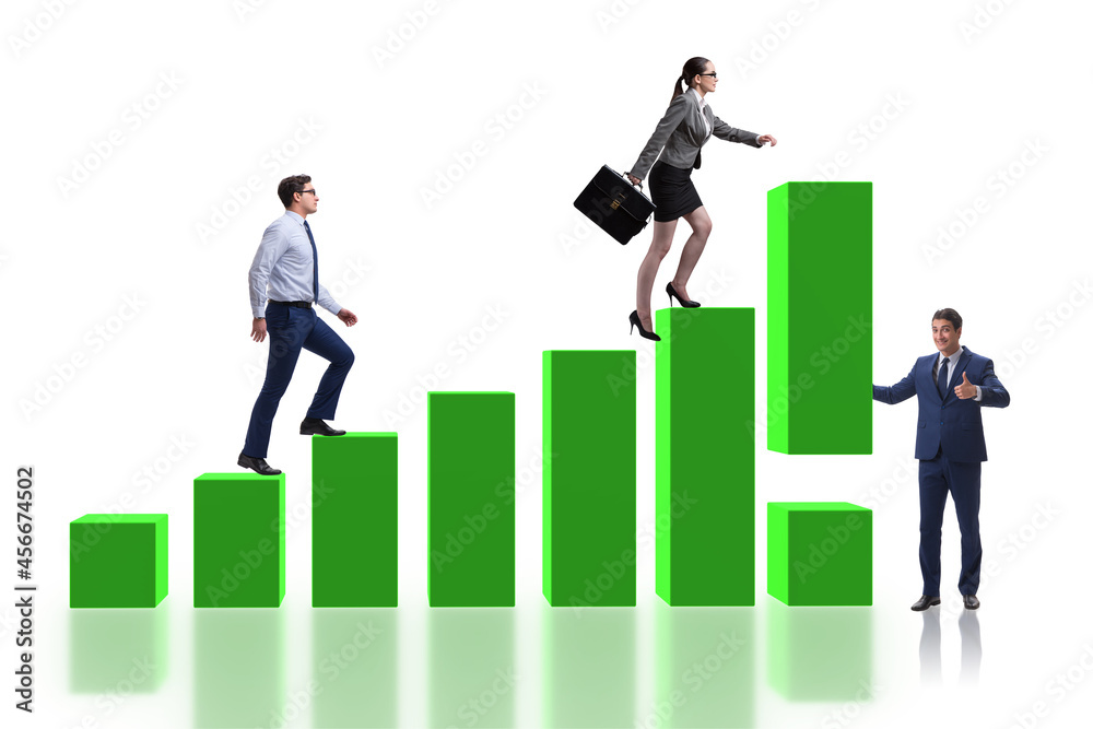 Business people supporting economic growth on chart Business people supporting economic growth on chart