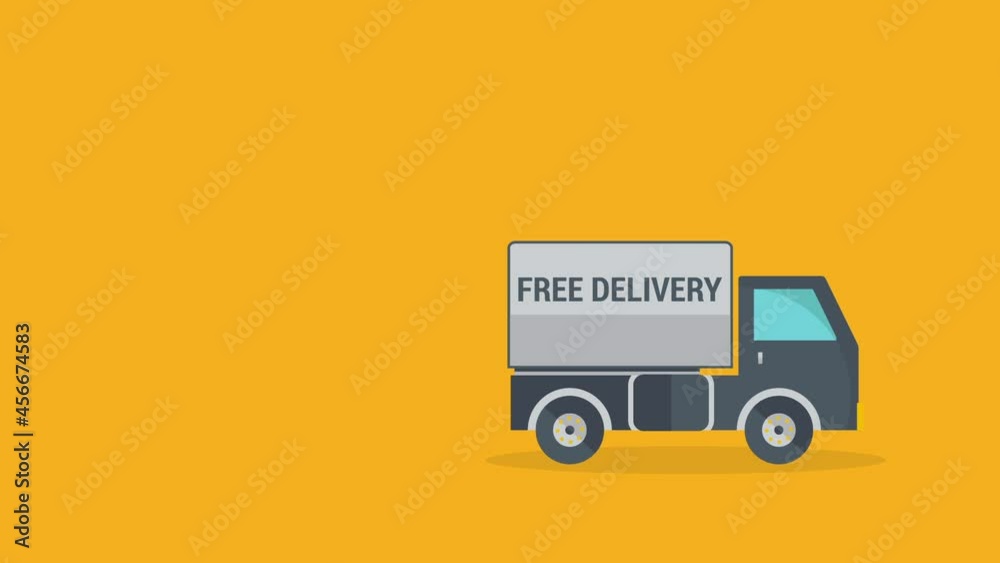 Free Delivery and Express shipping truck lorry animation. Side profile lorry with FREE DELIVERY graphic on side rear panel . Free Delivery and Express shipping truck lorry animation. Side profile lorry with FREE DELIVERY graphic on side rear panel .