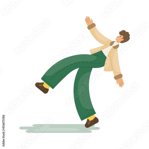 Vector illustration of a man who slipped on the ice on the sidewalk.