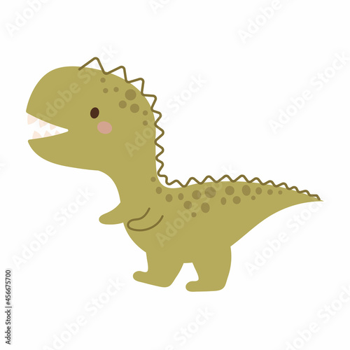 Cute baby dino in scandinavian style. Cartoon dinosaurs animal for kids cards, baby shower, t-shirt, birthday invitation, house interior. Bohemian childish vector illustration.
