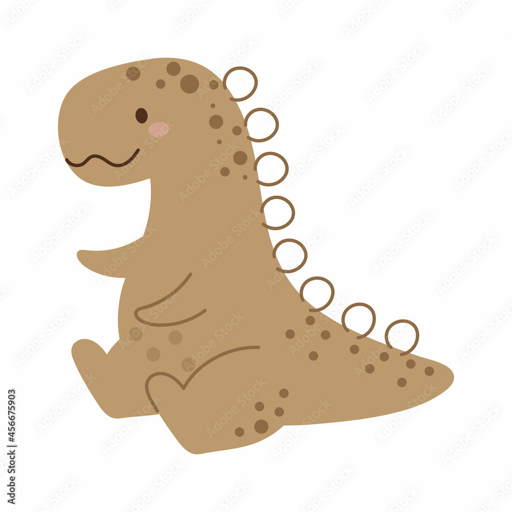 Fototapeta premium Cute baby dino in scandinavian style. Cartoon dinosaurs animal for kids cards, baby shower, t-shirt, birthday invitation, house interior. Bohemian childish vector illustration.