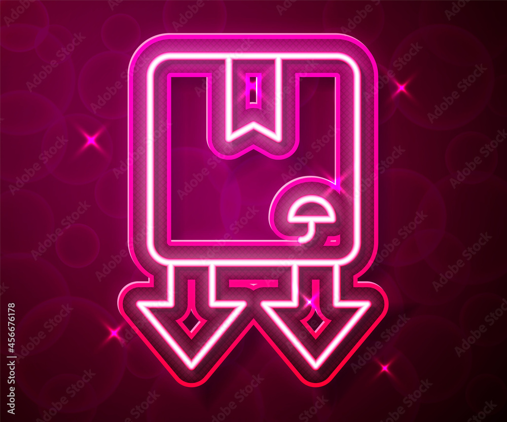 Glowing neon line Cardboard box with traffic symbol icon isolated on red background. Box, package, parcel sign. Delivery, transportation and shipping. Vector Glowing neon line Cardboard box with traffic symbol icon isolated on red background. Box, package, parcel sign. Delivery, transportation and shipping. Vector
