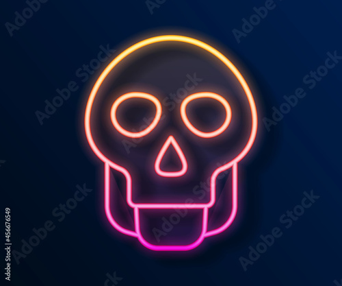 Glowing neon line Skull icon isolated on black background. Happy Halloween party. Vector