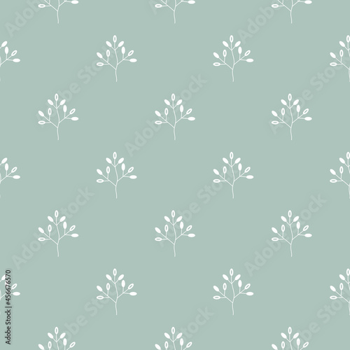 Floral Seamless pattern texture with white berries branches on grey background.