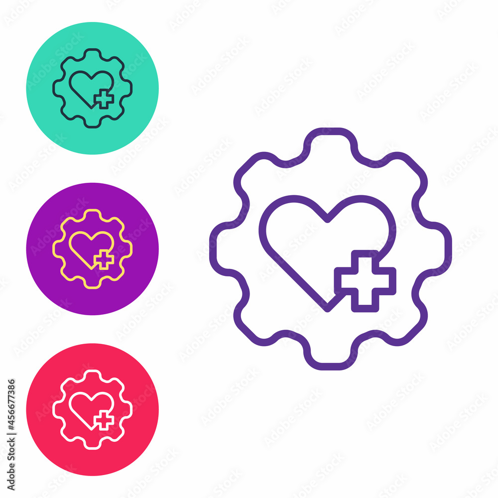 Set line Heart with a cross icon isolated on white background. First aid. Healthcare, medical and pharmacy sign. Set icons colorful. Vector Set line Heart with a cross icon isolated on white background. First aid. Healthcare, medical and pharmacy sign. Set icons colorful. Vector