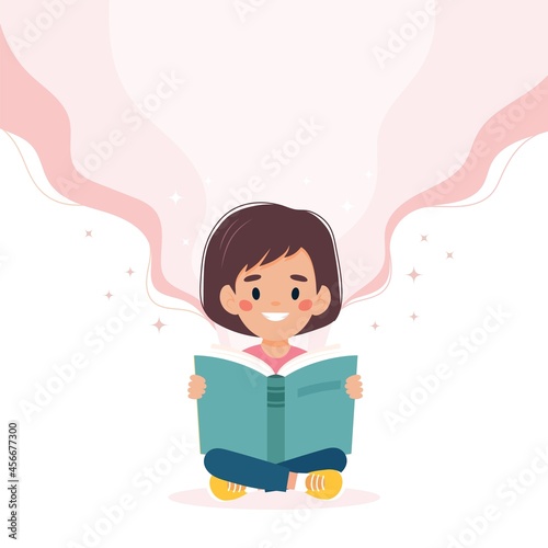 Girl reading a book. Cute vector illustration concept in cartoon style