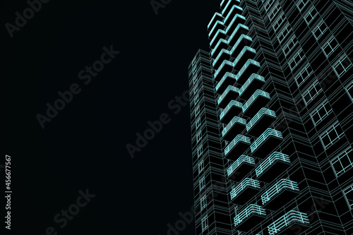 Wallpaper Mural Abstract linear building project on black background with mock up place. Architecture, construction and blueprint concept. 3D Rendering. Torontodigital.ca