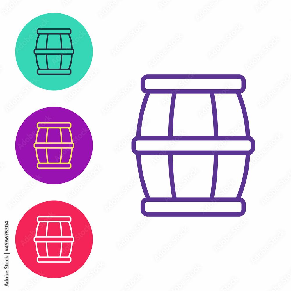 Set line Wooden barrel with honey icon isolated on white background. Set icons colorful. Vector Set line Wooden barrel with honey icon isolated on white background. Set icons colorful. Vector