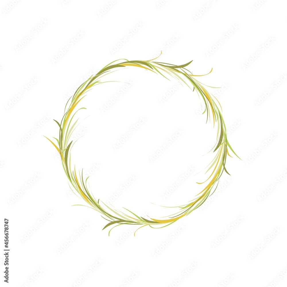 Wreath with green and yellow herbs, grass and twigs. Floral garland good for greeting cards.