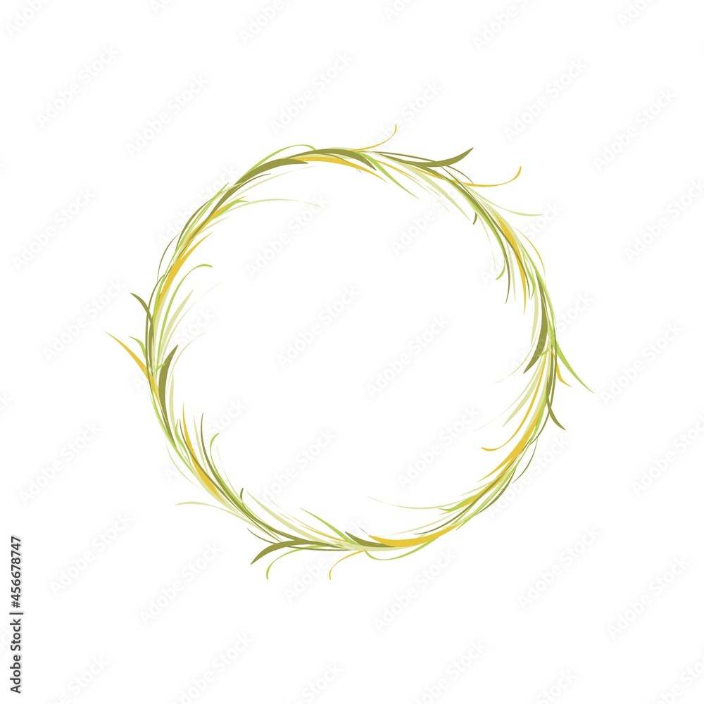 Wreath with green and yellow herbs, grass and twigs. Floral garland good for greeting cards. Wreath with green and yellow herbs, grass and twigs. Floral garland good for greeting cards.