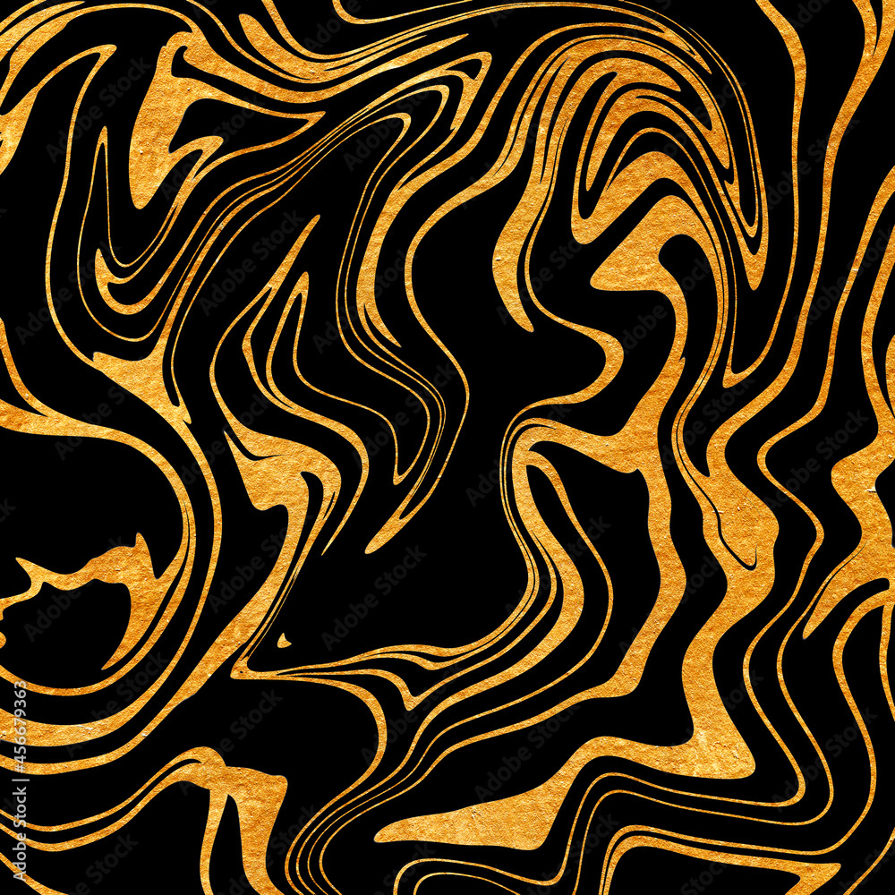 liquid marble black and gold marble background. Gold lines, marble golden veins. Illustration