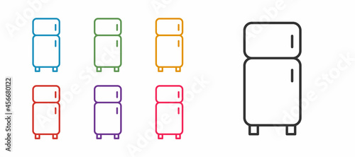 Set line Refrigerator icon isolated on white background. Fridge freezer refrigerator. Household tech and appliances. Set icons colorful. Vector