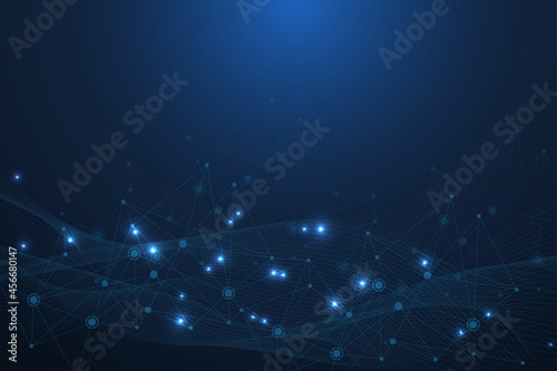 Structure molecule and communication. Dna, atom, neurons. Scientific concept for your design. Connected lines with dots. Medical, technology, chemistry, science background. Vector illustration.