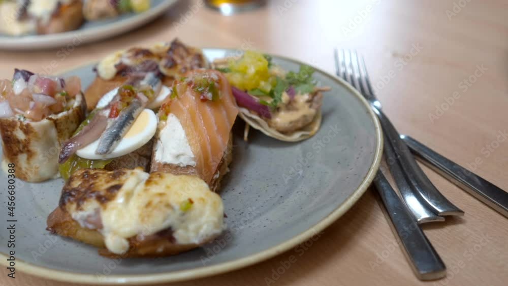 plate of tapas in San Sebastian in Spain plate of tapas in San Sebastian in Spain