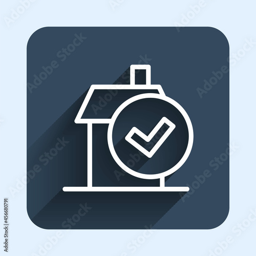 White line Home cleaning service concept icon isolated with long shadow background. Building and house. Blue square button. Vector