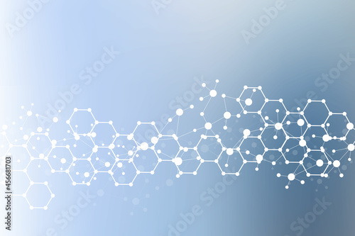 Science network pattern, connecting lines and dots. Technology hexagons structure or molecular connect elements