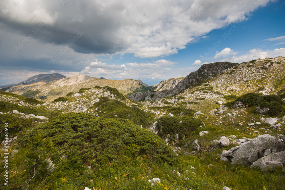 Panoramic view of wild valley at the feet of mount Terminillo in Lazio, central Italy