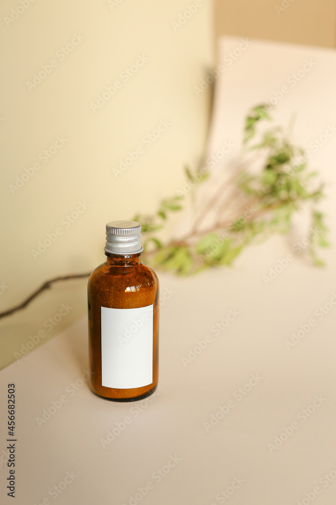 glass jars beauty hygiene products on beige background glass jars beauty hygiene products on beige background